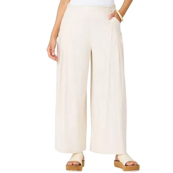 Flint and Moss linen high rise wide leg cream pants lagenlook - Picture 2 of 10